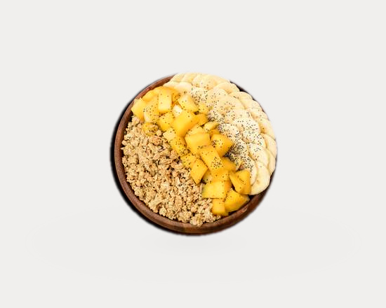 Lactic açaí bowl: granola, plátano, mango, leche condensada